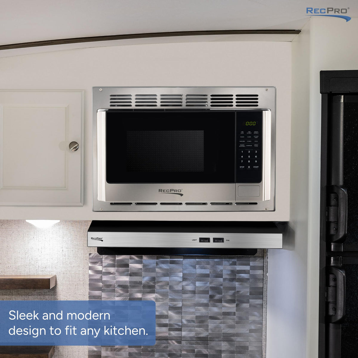 1.0 Cu Ft RV Microwave with Trim Kit Stainless Steel Microwave Oven for Camper Travel Trailer