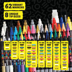 Acrylic Paint Markers 62 Set with Case for Kids and Adults Coloring Includes 350 1MR 1M 3M 5M 7M 8K 17K