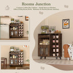 Coffee bar cabinet with 24 cup display large drawer storage modern wooden buffet sideboard kitchen walnut