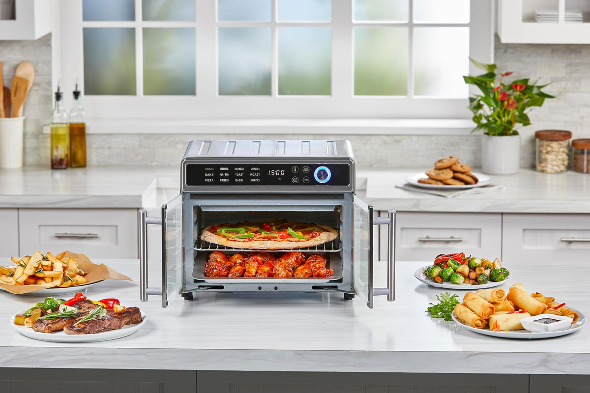 12 in 1 Crisp N Bake Air Fryer Toaster Oven with Multiple Cooking Functions and Easy Clean Design