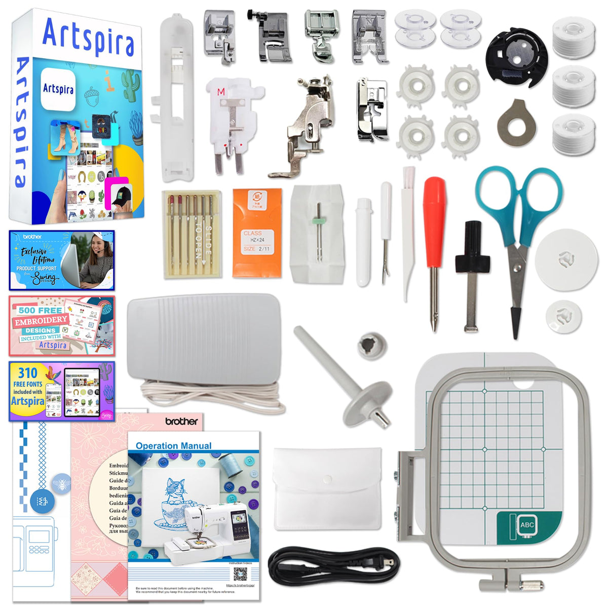 SE700 Combo Embroidery Sewing Machine with 4 Embroidery Hoops Embroidery Thread Set Accessories