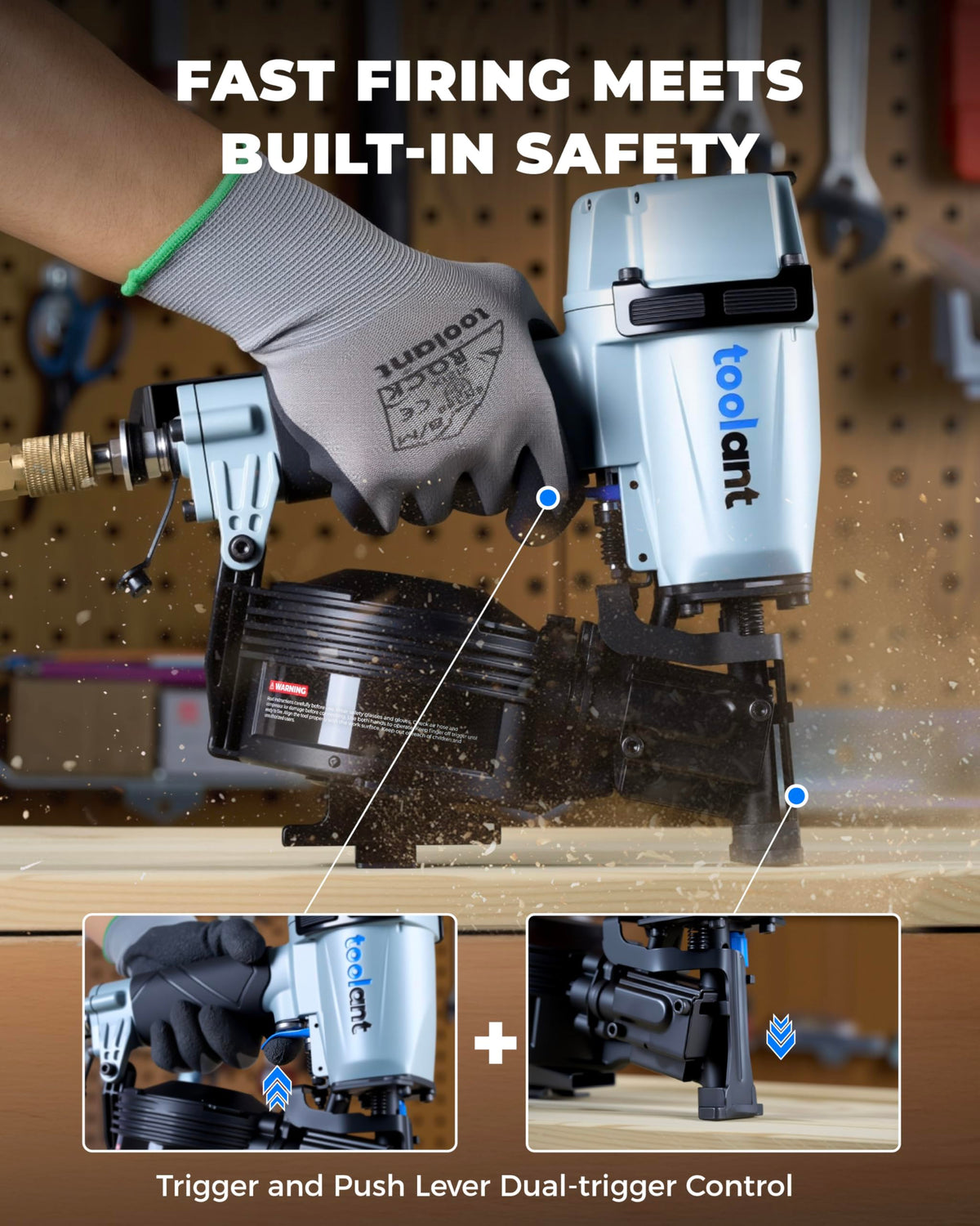 Pneumatic roofing coil nailer tool for 3/4 to 1 3/4 inch 15 degree coil nails professional heavy duty