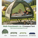 2 Person Cot Tent 4 in 1 Elevated Bed Combo with Air Mattress Portable Camping Outdoor Sleeping Solution