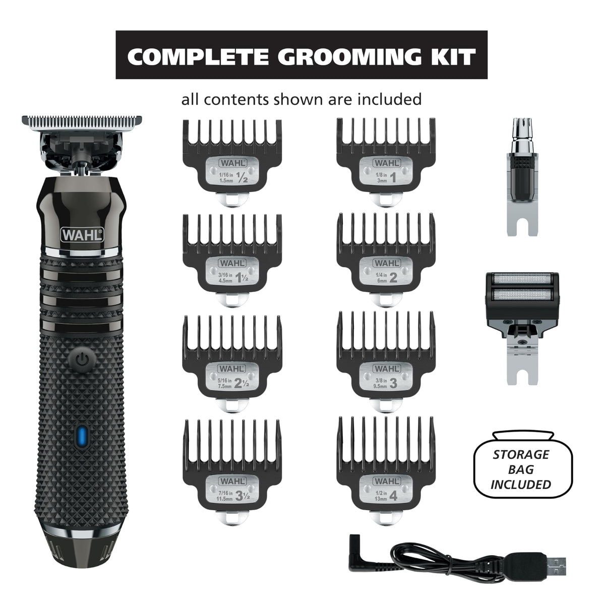 Pro Series High Visibility Cordless USB Skeleton Style Beard Trimmer for Men Rechargeable Grooming Tool