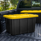 Industrial storage tote with lids for garage 27 gallon 12 pack stackable plastic storage bin