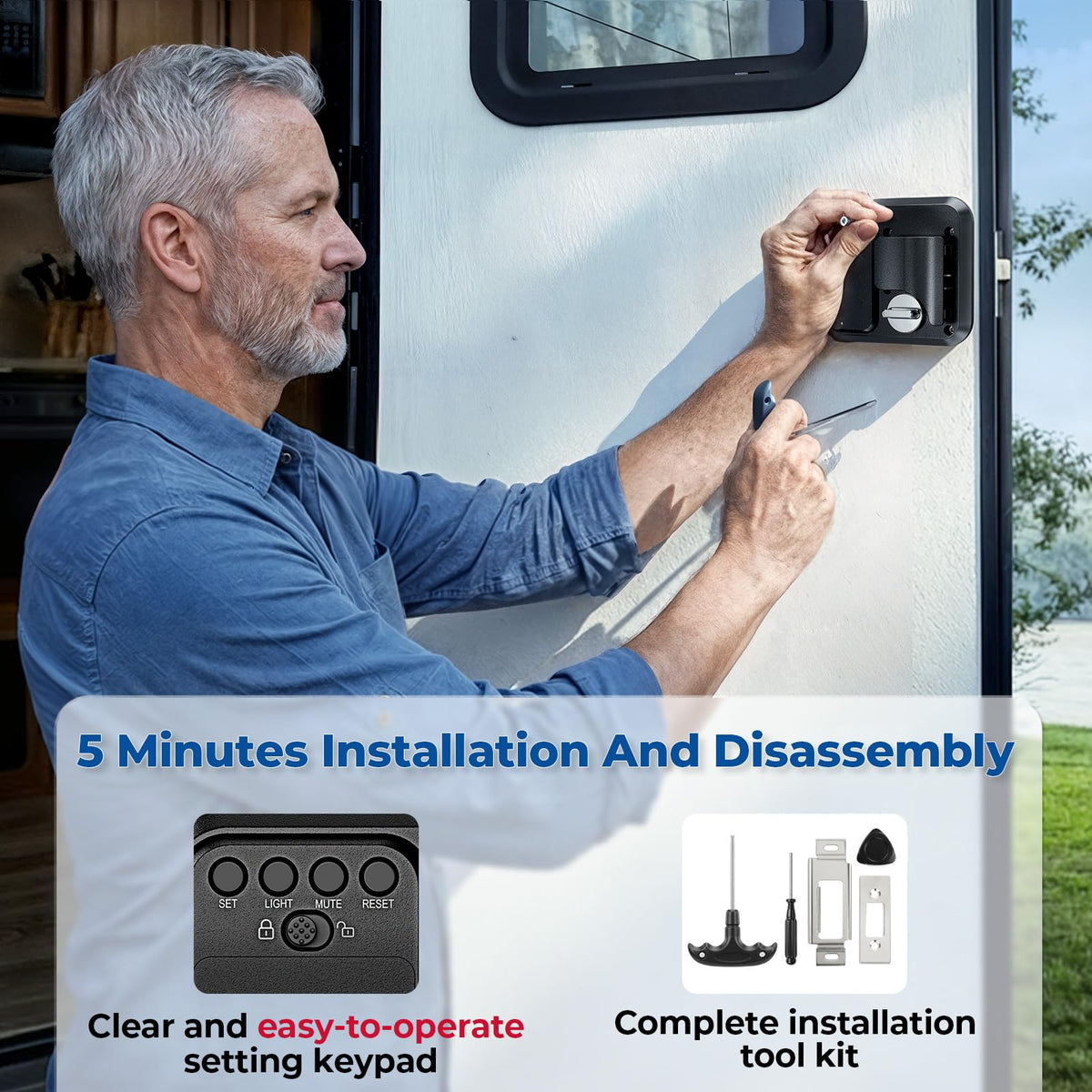 Keyless RV Door Lock for Trailers and Fifth Wheels, Camper Entry Replacement