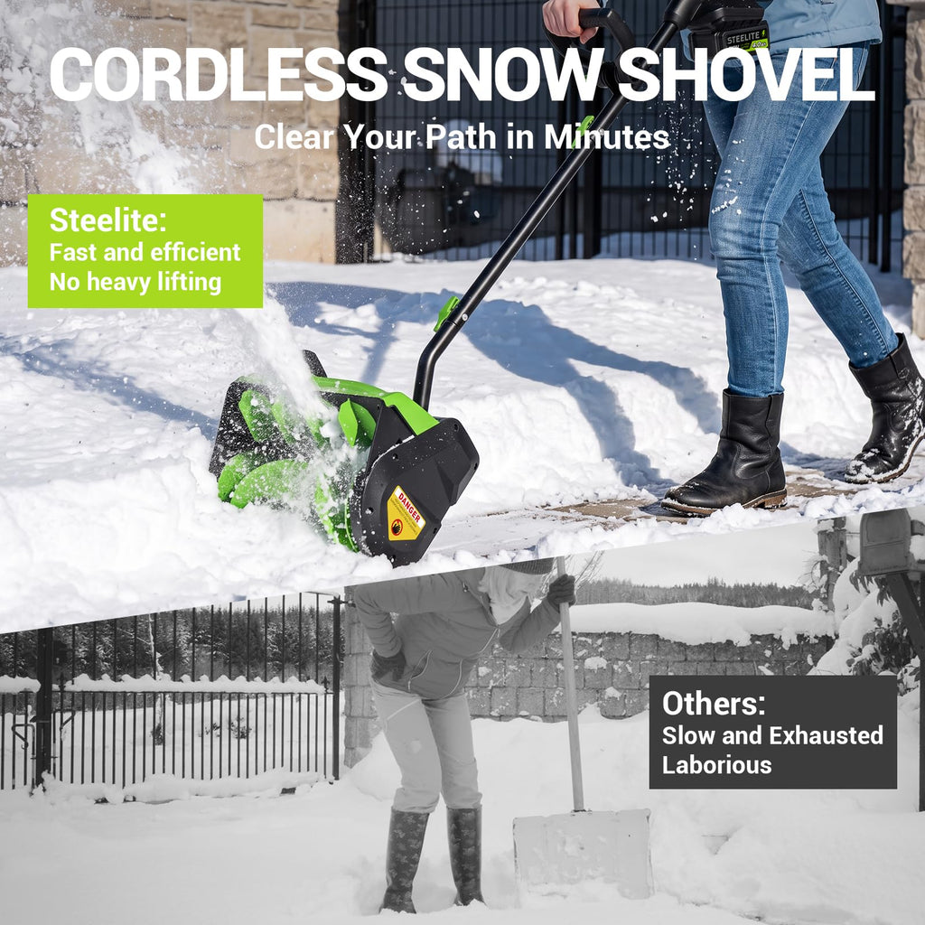 20V cordless electric snow shovel 13 inch with 2x4.0Ah batteries and charger for driveway walkway deck