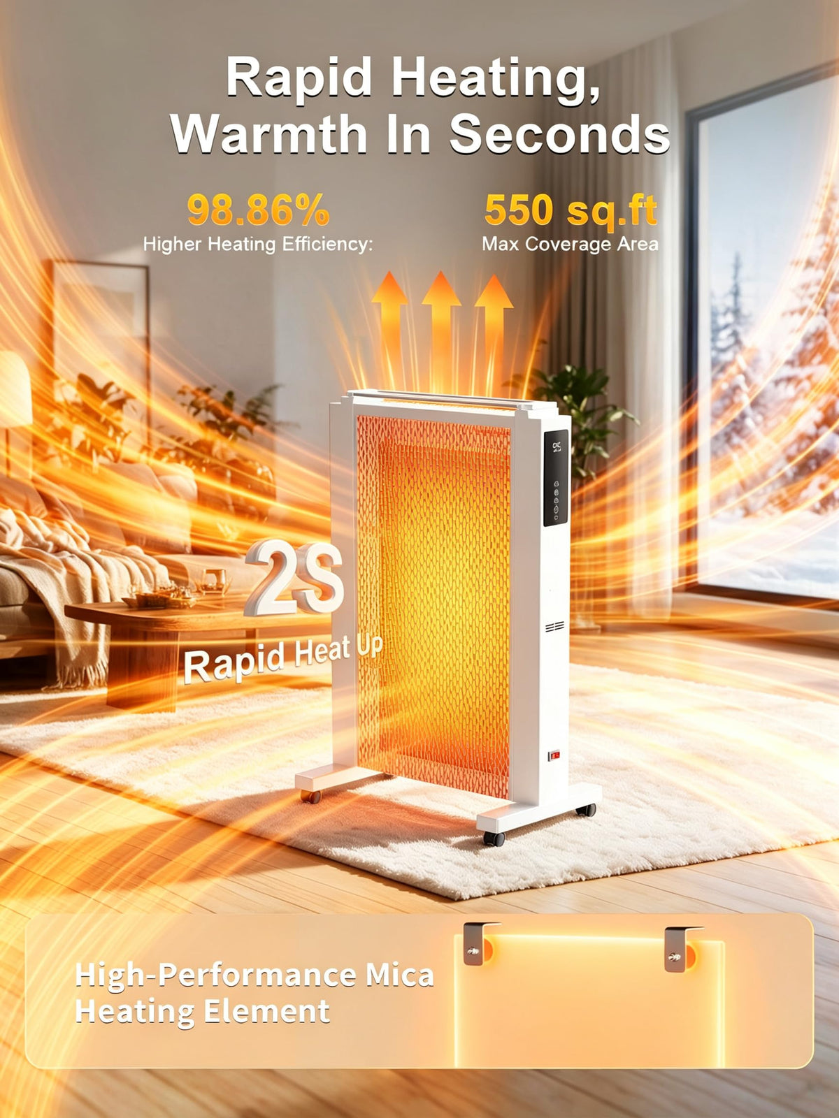 Electric mica infrared space heaters for large room whole room indoor use bedroom office garage