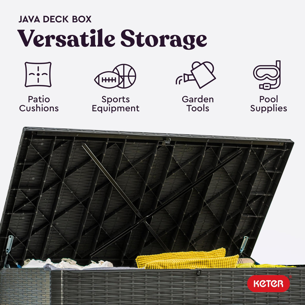 Java 230 Gal Outdoor Storage Box Waterproof Resin Deck Container for Patio Pool Accessories and Garden Tools