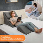 Adjustable Orthopedic Bed Wedge Pillow Set Memory Foam Back Knee Leg Pain Relief Gray Post Surgery Recovery