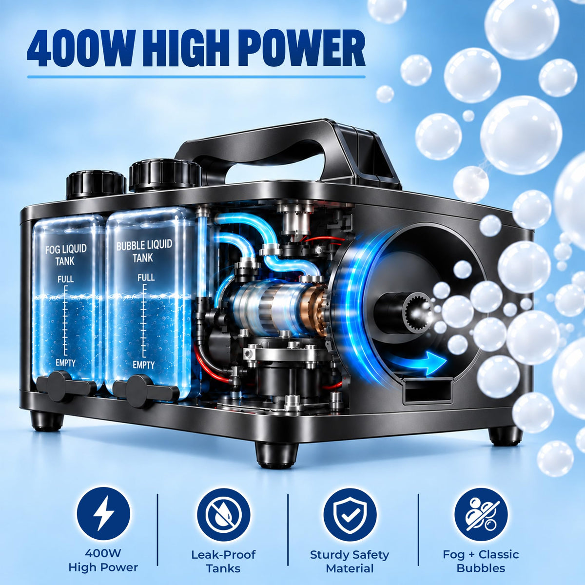 Fog Bubble Machine High Powered Smoke Bubble Maker for Party Stage and Outdoor Use