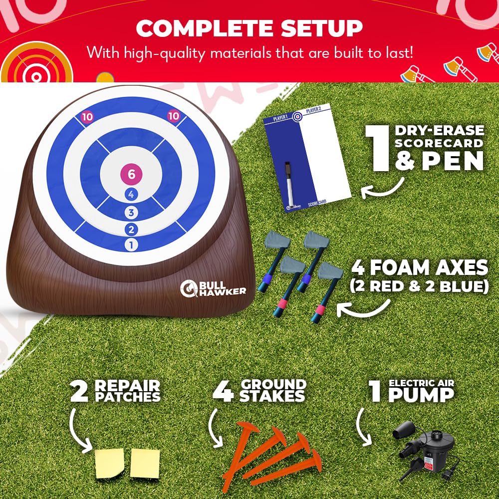 Bull Hawker Giant Axe Darts 15 Plus Games Axe Throwing Backyard Game with Air Pump Outdoor Adults Family Party