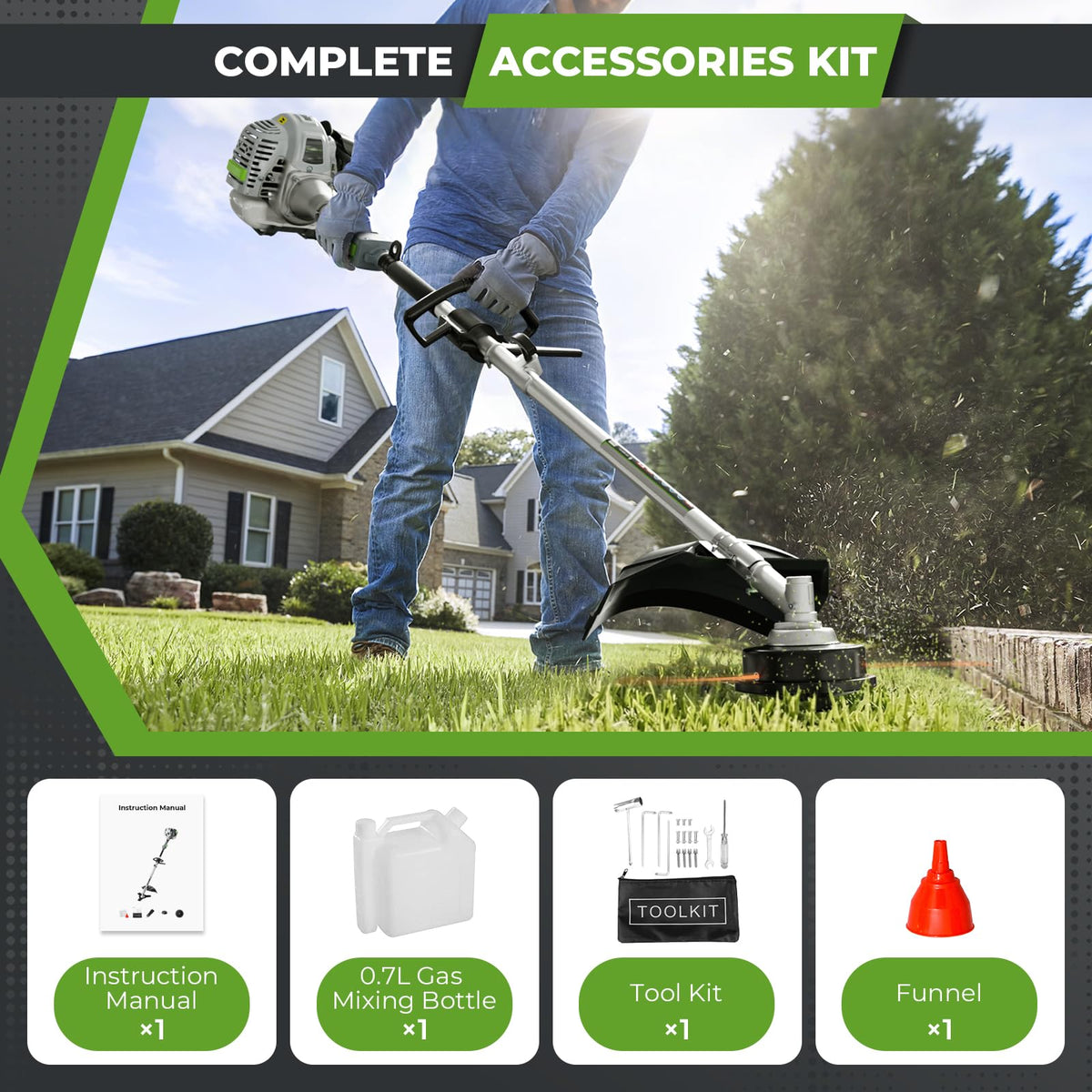 36CC 3 in 1 Gas Powered Weed Trimmer and String Trimmer with Brush Cutter and 3 and 40 Tooth Blades