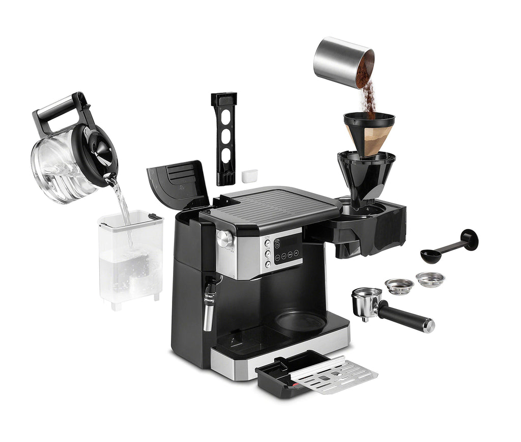 All in One Espresso and Coffee Maker 10 Cup Pot with Milk Frother for Home Cafe Latte Cappuccino