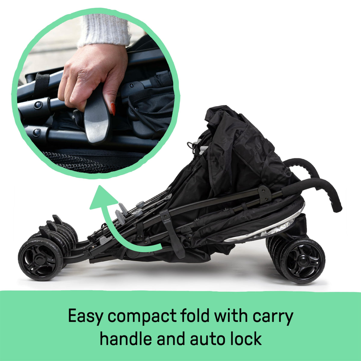 3Dlite Lightweight Folding Side by Side Double Stroller with 5 Point Harness for Infants Toddlers Black