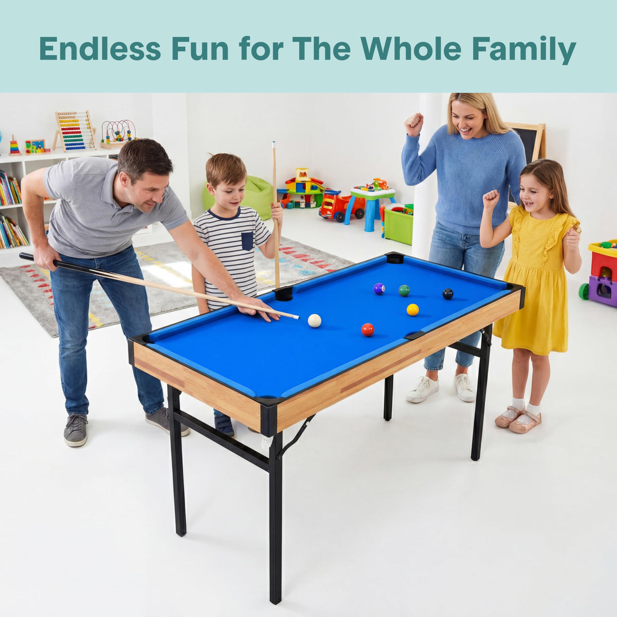 4 in 1 Multi Game Table 4x2 Folding Portable Ping Pong Air Hockey Pool Billiards Shuffleboard with Accessories