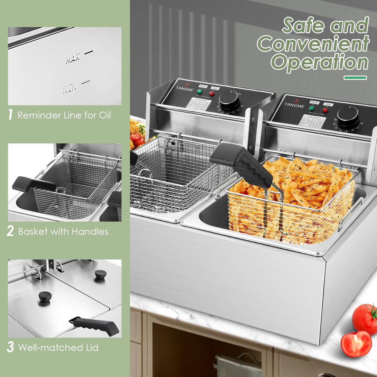 Commercial Deep Fryer 3400W Electric Fryer with 2x6.35QT Baskets Dual Basket for Restaurant Kitchen Use
