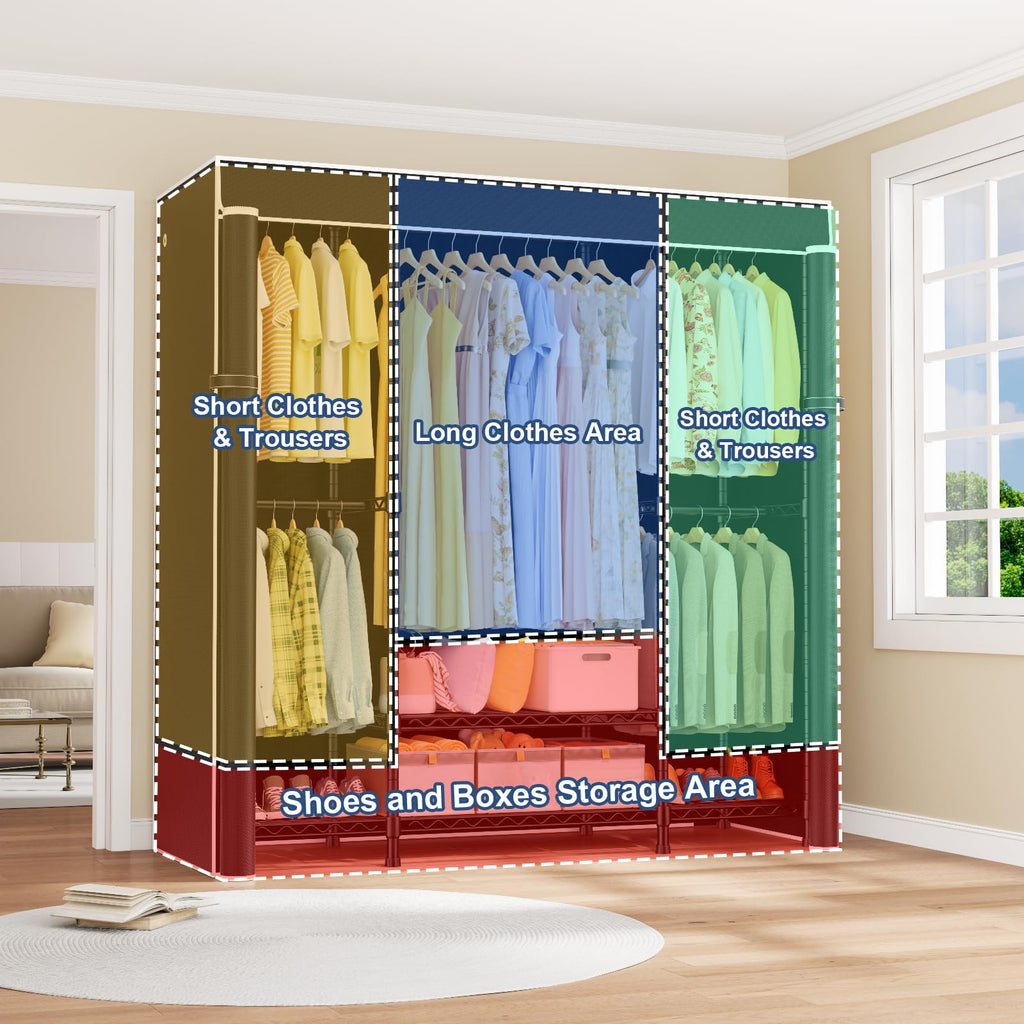 Heavy duty portable closet wardrobe with black fabric cover storage organizer for bedroom dorm