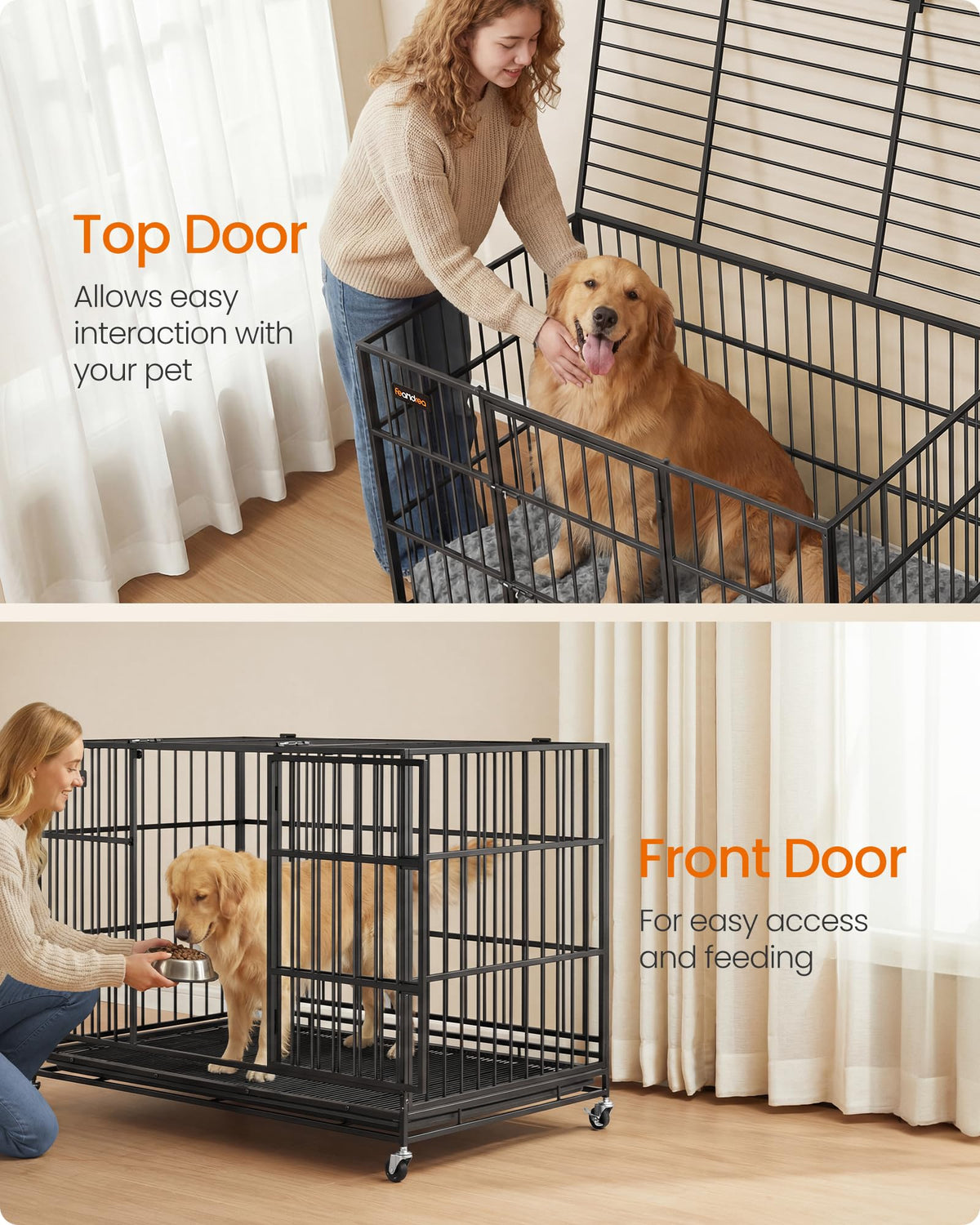 Heavy duty foldable dog crate with 5 minute quick setup double doors portable travel home indoor