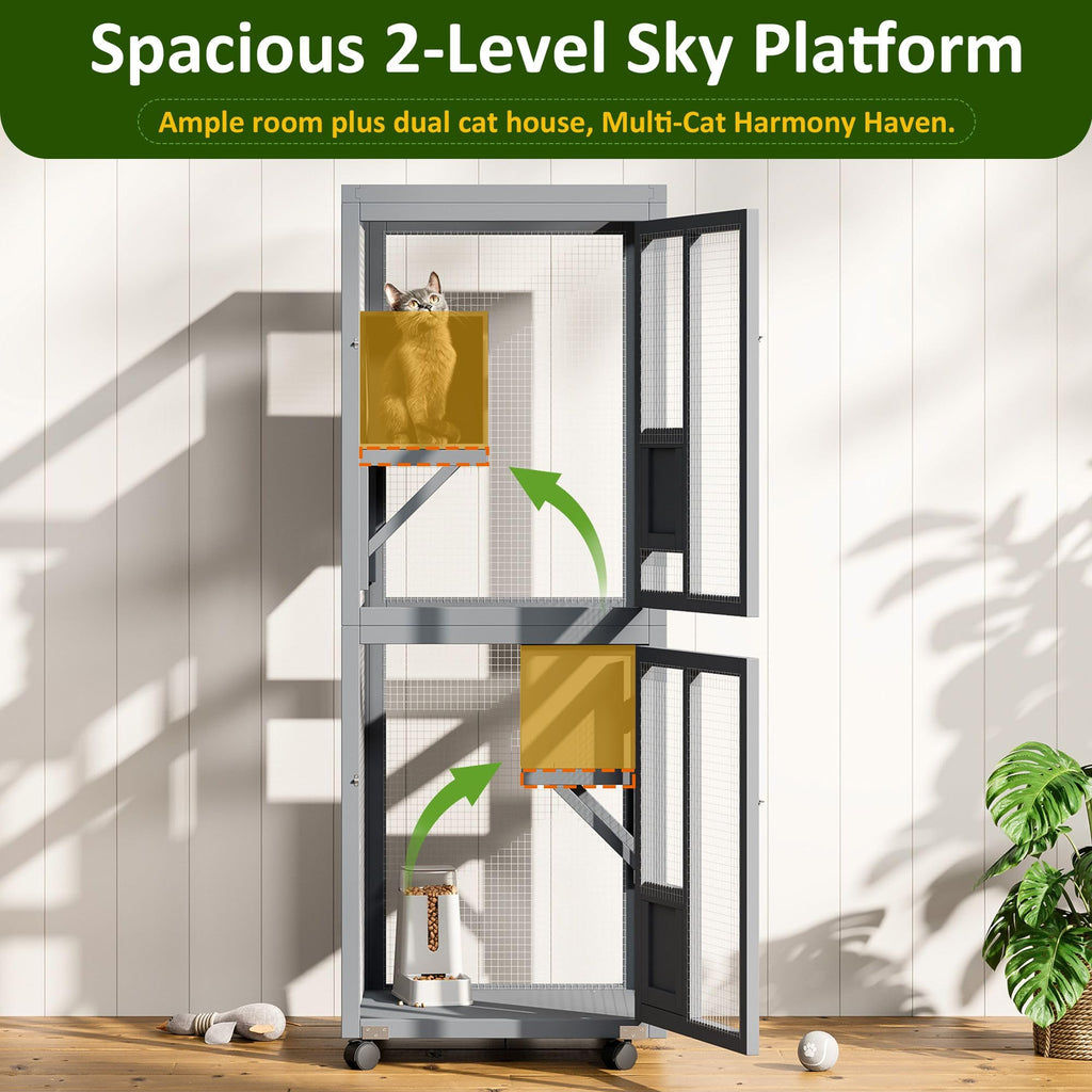 64Inch Outdoor Catio Cat Enclosure Large Cat House Cat Patio Grey for Backyard Garden and Patio