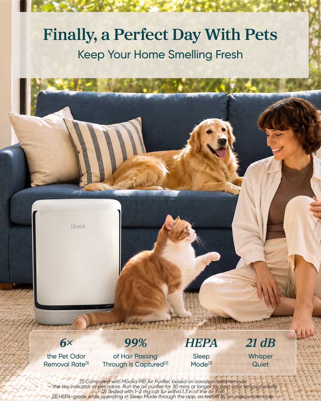 Smart pet air purifier for home pets large room Vital Pet Pro white air cleaner with odor control