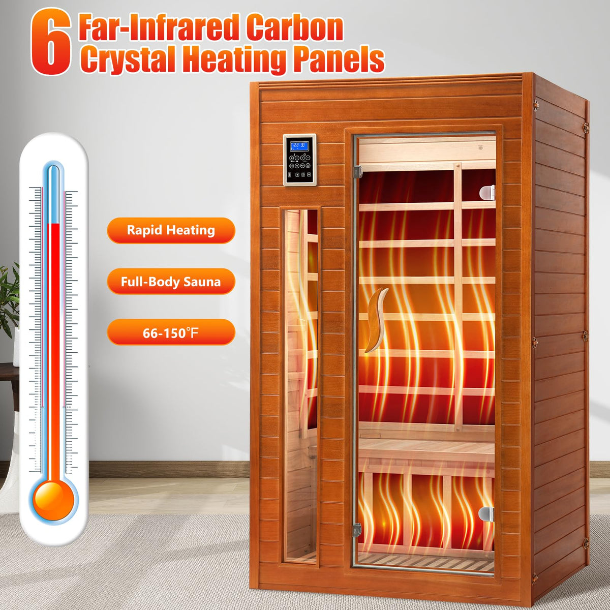 1 to 2 Person Infrared Dry Heat Sauna with Red Light Therapy Bluetooth 7 Color Light 40 x 36 x 73 in Brown