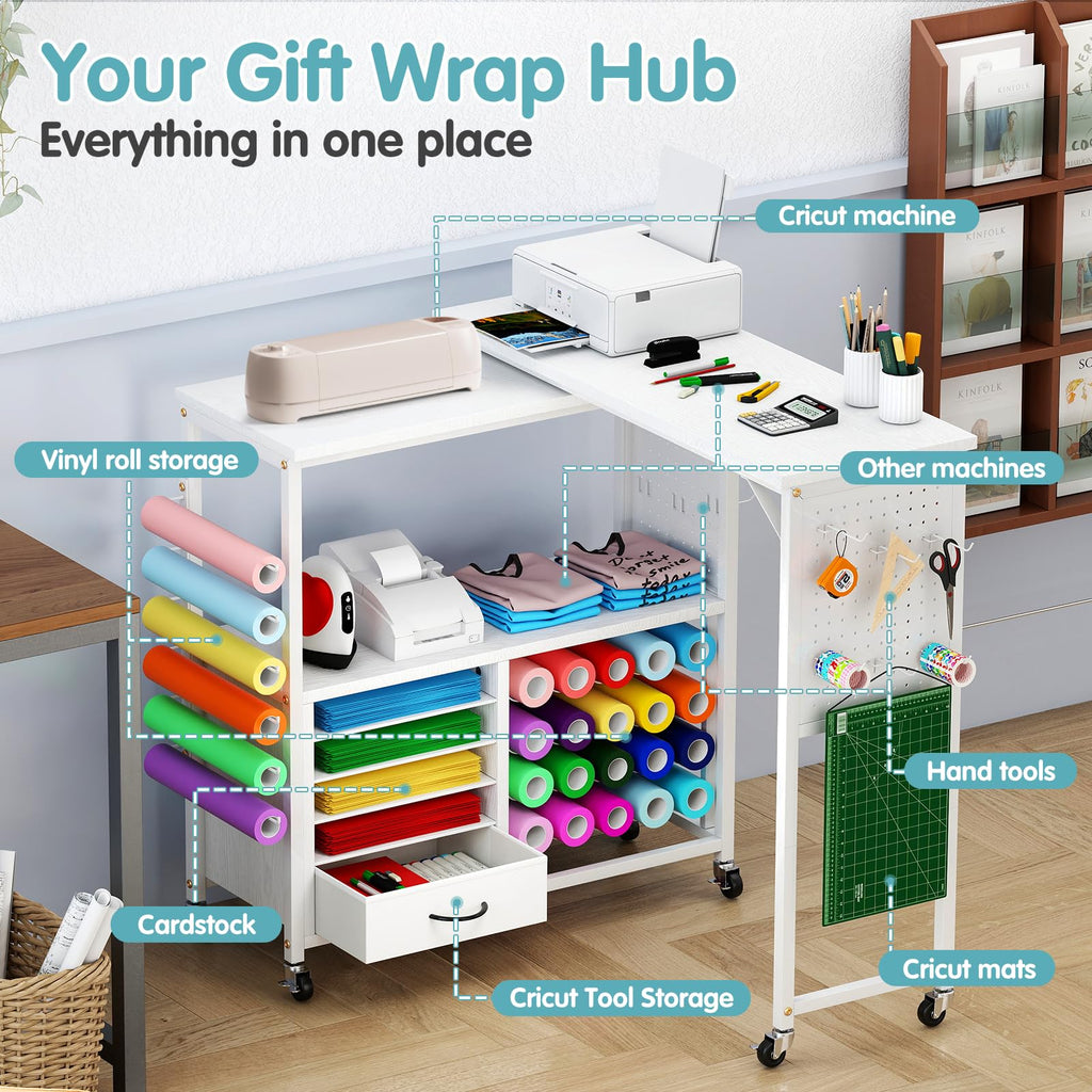 360 Craft Cart 26 Vinyl Storage and Pegboards Rolling Organizer Compatible with Heat Press and Cutting Machine