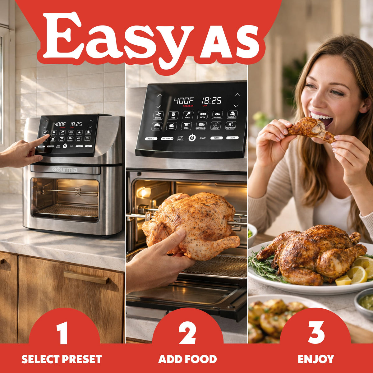 Air Fryer 14 Qt Rotisserie Oven with Window Stainless Steel Large Capacity for Family Meals