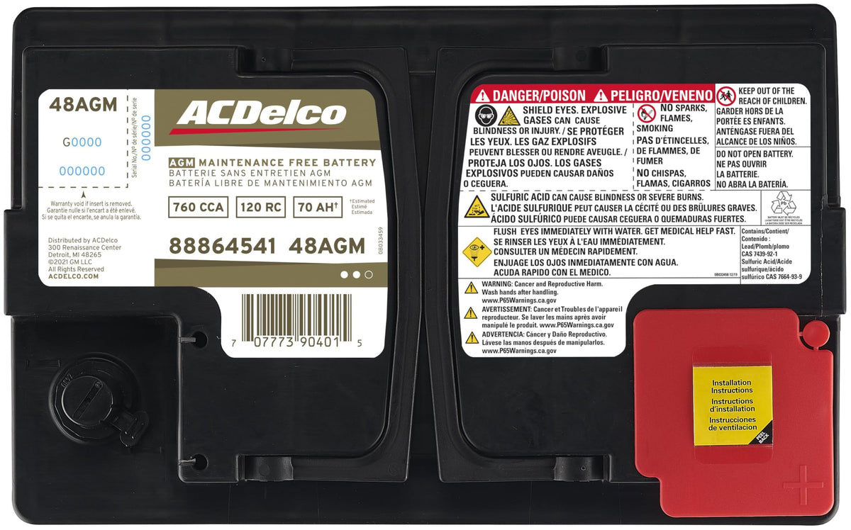 Gold Automotive Battery 48AGM PN 88864541 12V AGM Car Battery High Performance Maintenance Free
