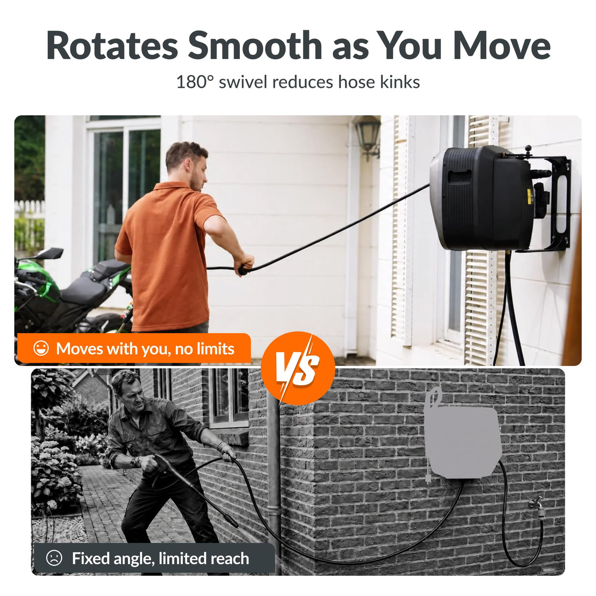 65 FT Retractable Wall Mount Pressure Washer G20B Heavy Duty Hose Reel System for Outdoor Cleaning
