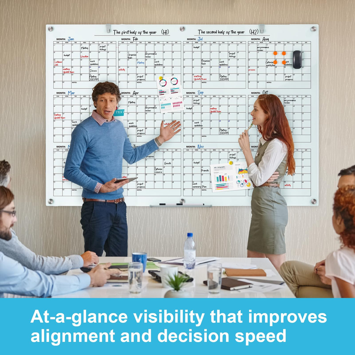 Glass Calendar Whiteboard 72 x 48 Inches Dry Erase Planner Board for Office Home School Use