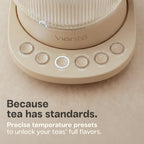 Nina electric tea kettle infuser 1.5L borosilicate glass 304 steel 4 temp presets no plastic contact beige