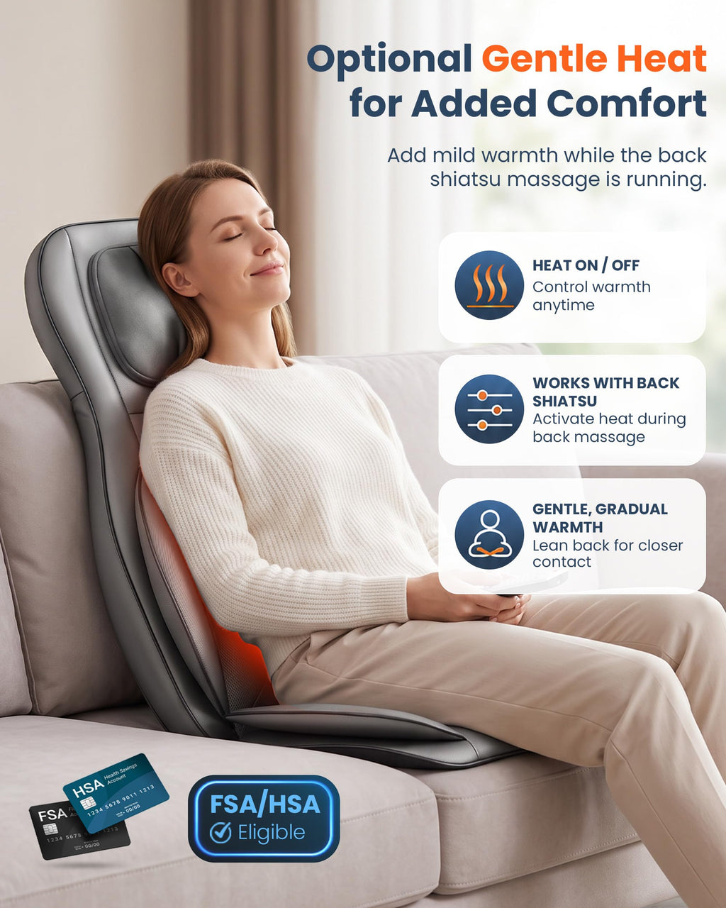 shiatsu neck and back massager with heat FSA adjustable nodes for muscle relaxation home office use