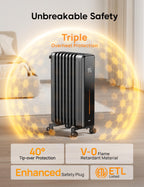 1500W Oil Filled Radiator Heater for Indoor Use Portable Electric Space Heater for Home Office