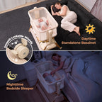 Bedside bassinet 3 in 1 rocking full mesh crib with mattress 6 height adjustable lockable wheels