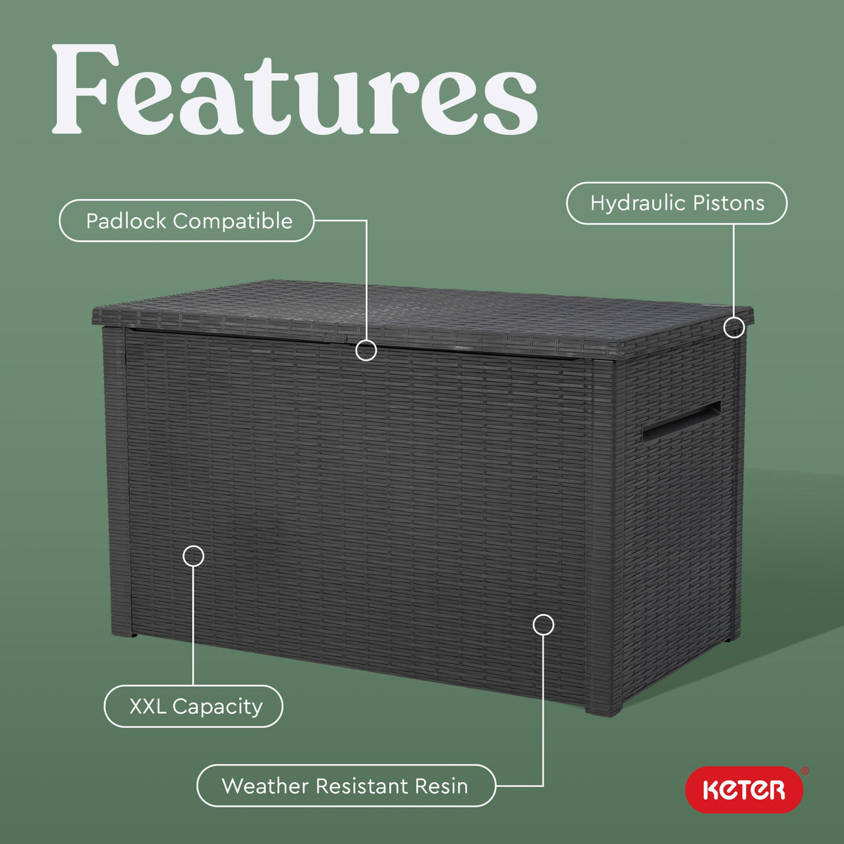 Java 230 Gal Outdoor Storage Box Waterproof Resin Deck Container for Patio Pool Accessories and Garden Tools