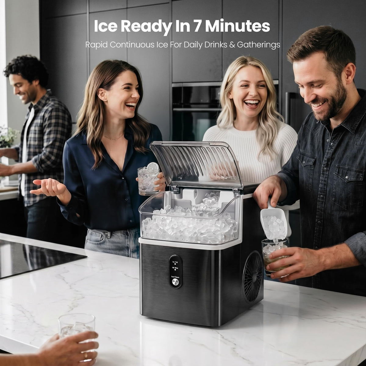 Nugget Ice Maker Countertop 35lbs per Day Portable Pebble Ice Machine for Home Kitchen Office Bar