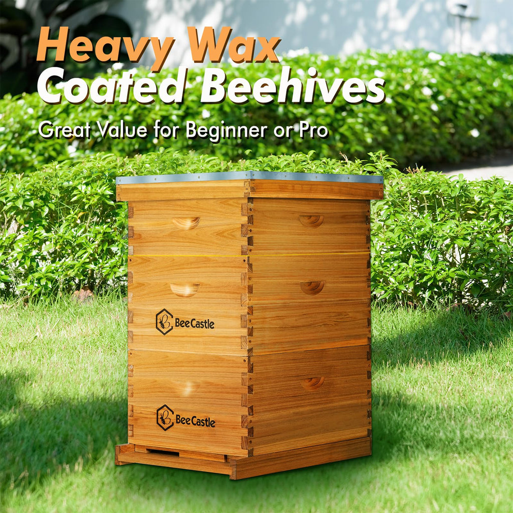 10 Frame Langstroth Bee Hive Beeswax Coated Includes Frames and Waxed Foundations 2 Deep 1 Medium Boxes