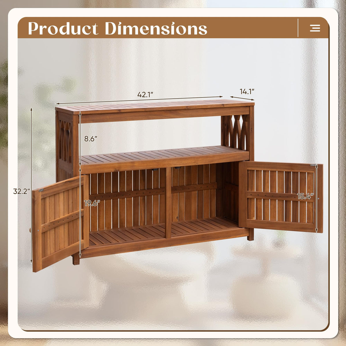 Acacia Wood Outdoor Storage Cabinet Waterproof Potting Table with Weather Resistant Brown Finish
