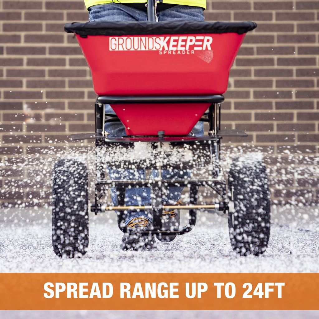 3039632R 100 lb All Season Walk Behind Broadcast Spreader for Lawn Seed Fertilizer Ice Melt