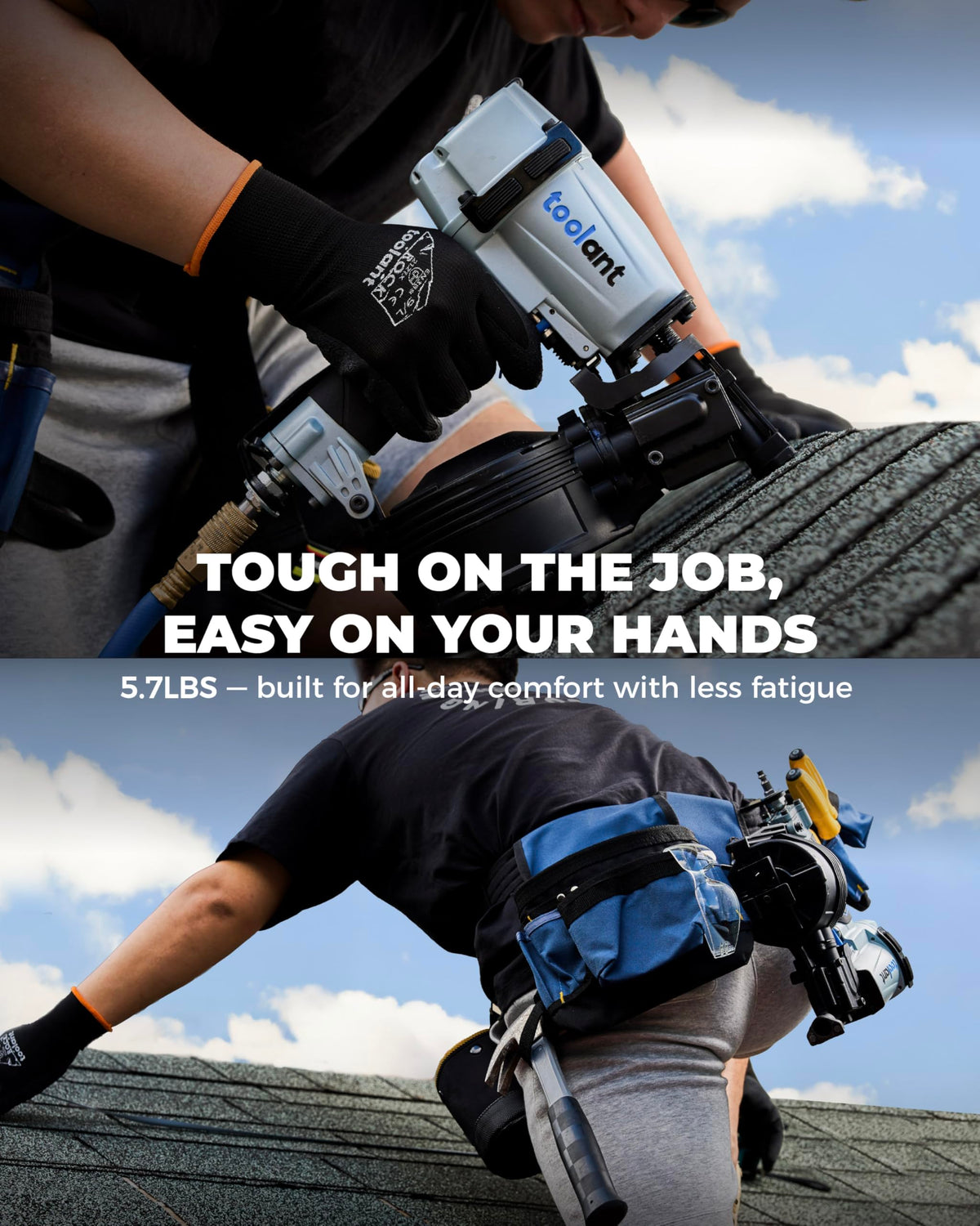 Pneumatic roofing coil nailer tool for 3/4 to 1 3/4 inch 15 degree coil nails professional heavy duty