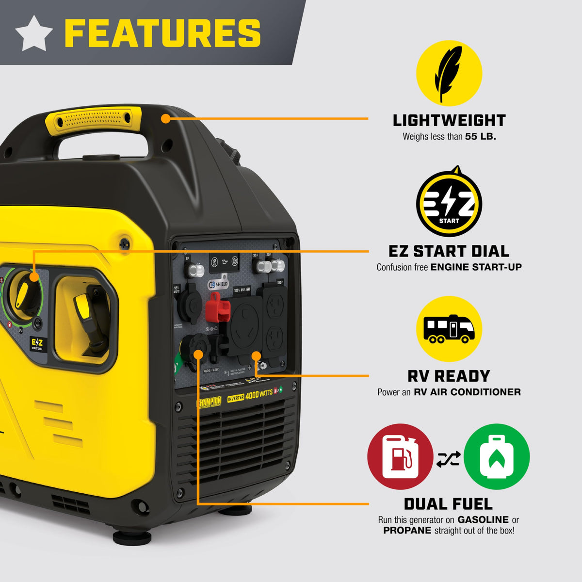 4000 Watt Dual Fuel RV Ready Portable Inverter Generator for Camping and Emergency Backup Power
