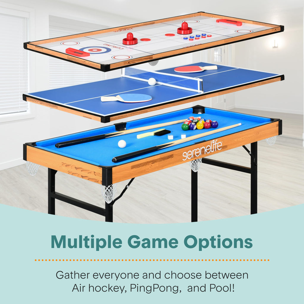 4 in 1 Multi Game Table 4x2 Folding Portable Ping Pong Air Hockey Pool Billiards Shuffleboard with Accessories