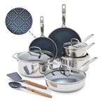 Hybrid 12 piece stainless steel nonstick cookware set for kitchen cooking with pots pans and lids