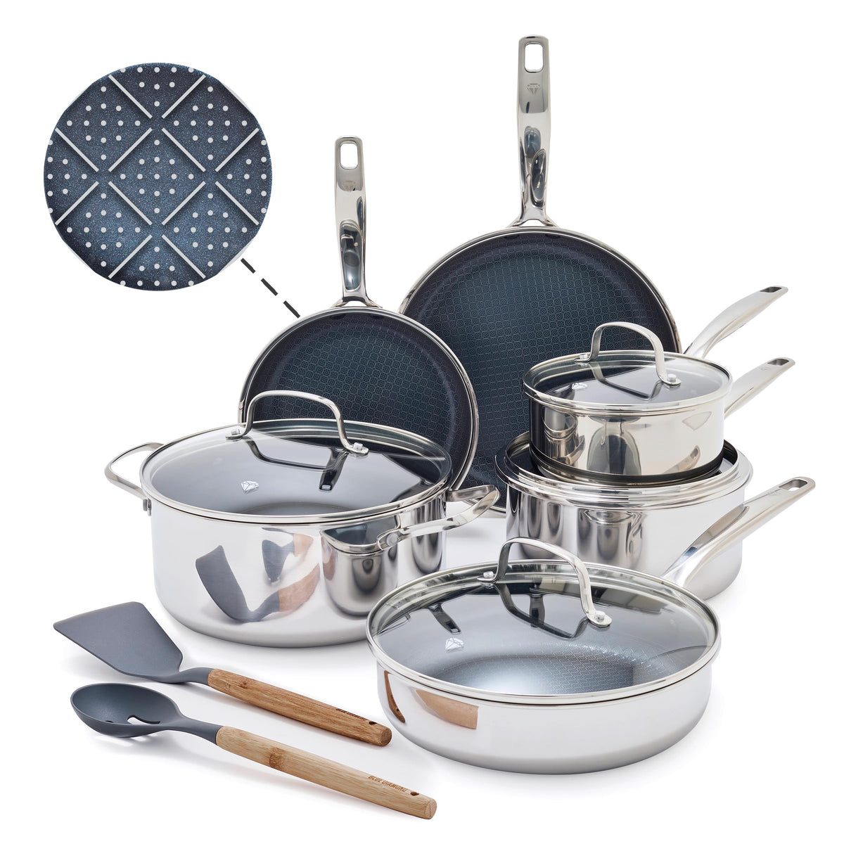 Hybrid 12 piece stainless steel nonstick cookware set for kitchen cooking with pots pans and lids
