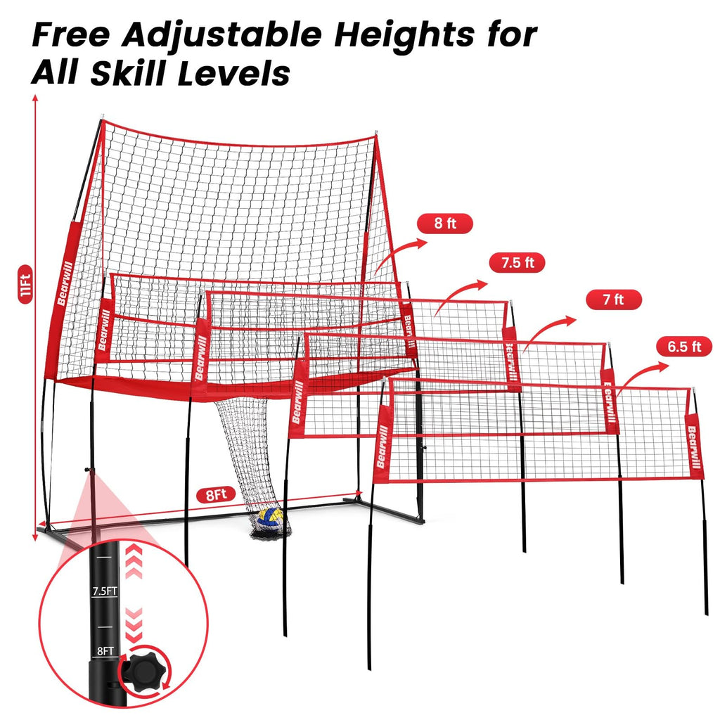 Volleyball Training Net Equipment 11x8FT Portable Volleyball Practice Net for Skills Training
