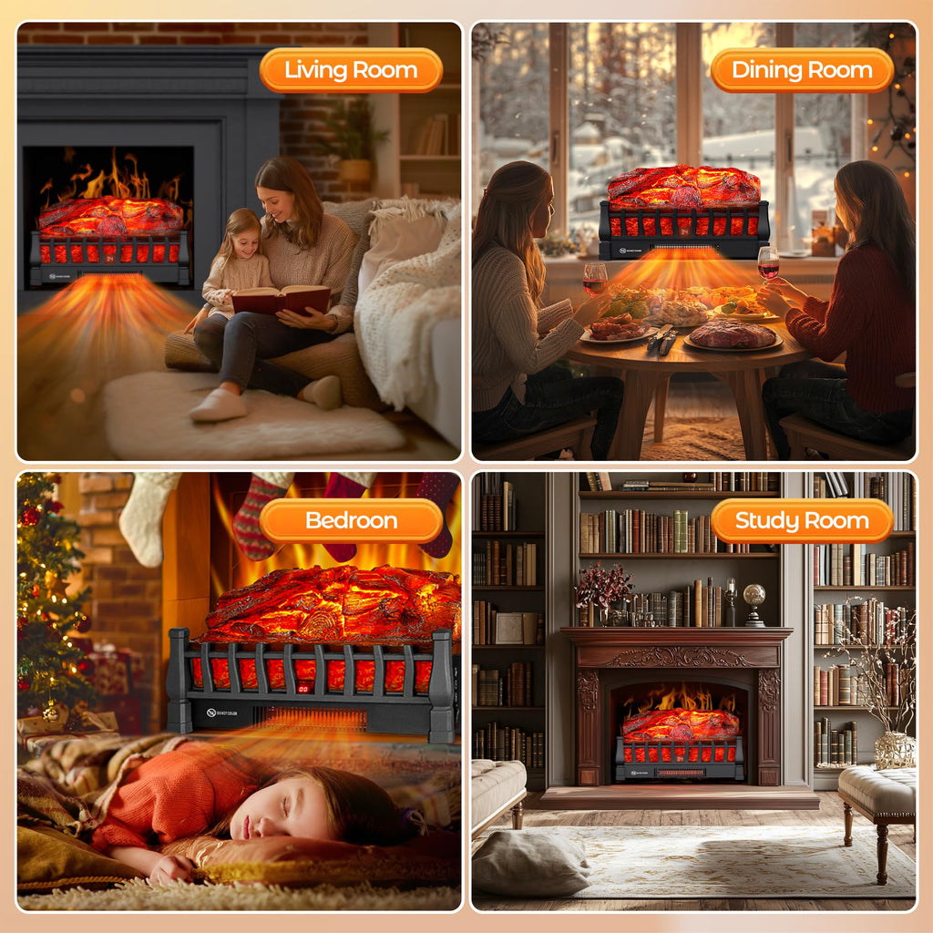 Electric Fireplace Logs Insert Heater with Remote Control for Home Decor Indoor Heating Cozy Ambiance