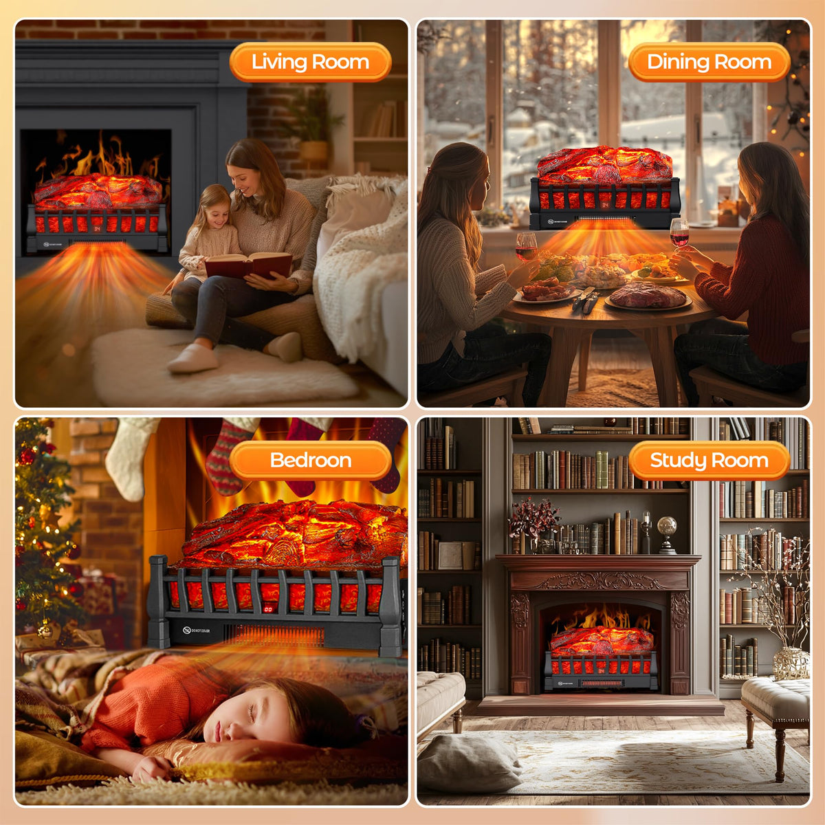Electric Fireplace Logs Insert Heater with Remote Control for Home Decor Indoor Heating Cozy Ambiance