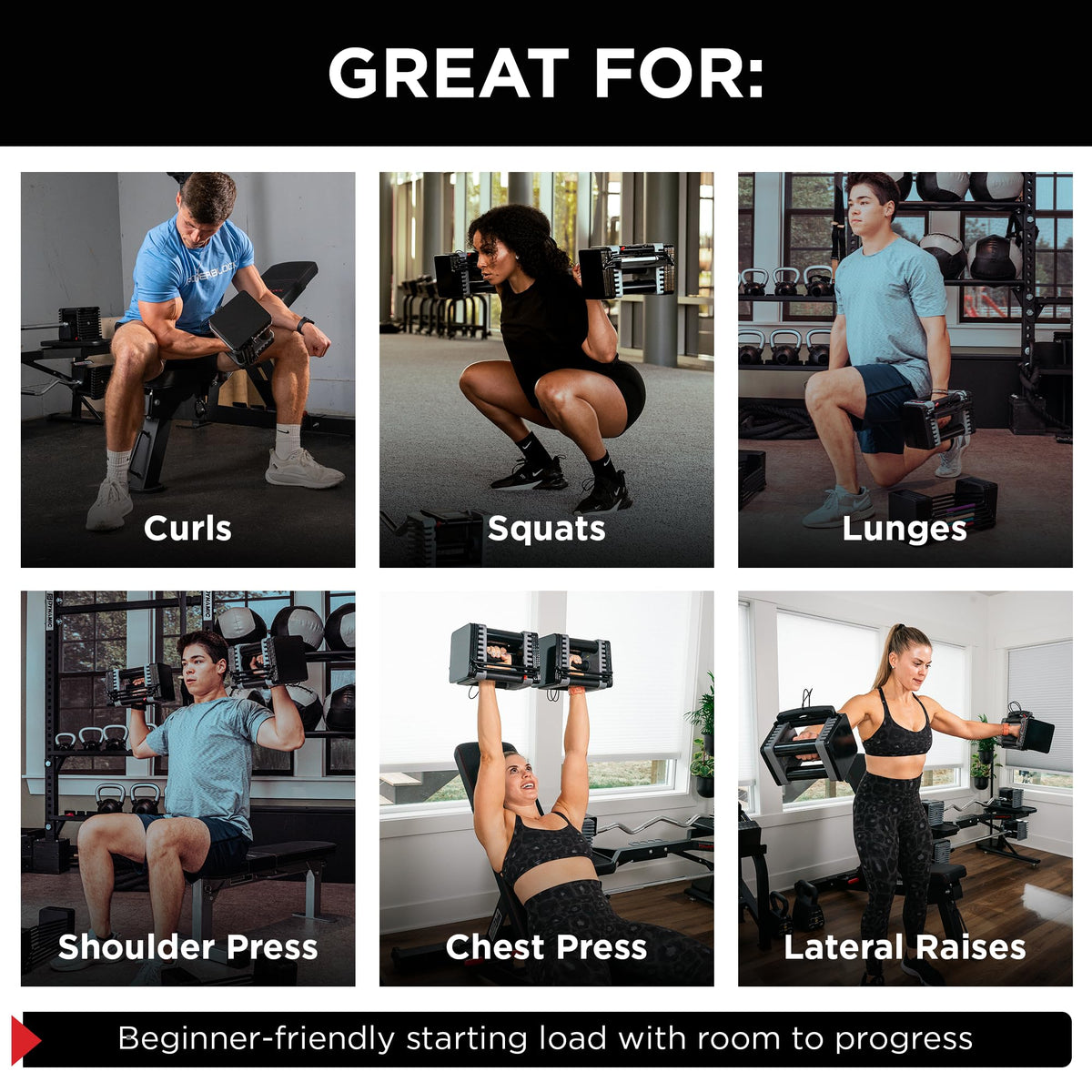 Elite EXP 90 Adjustable Dumbbells Stage 1 Set of 2 5 lb to 50 lb Home Gym Strength Training
