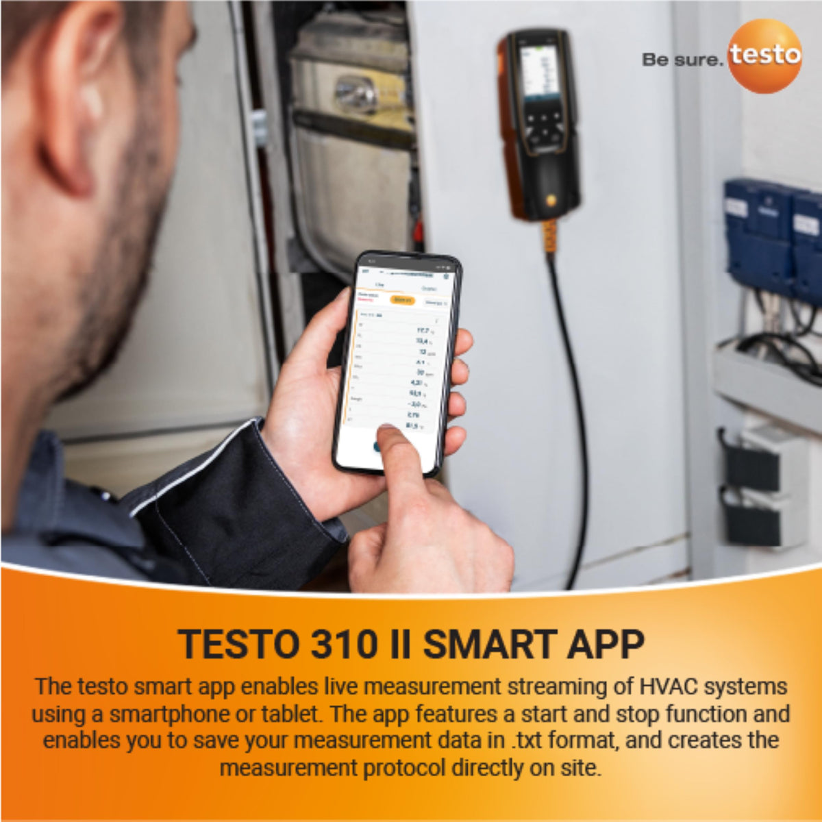 310 II combustion analyzer HVAC flue gas temperature pressure natural gas leak detector smart app probe
